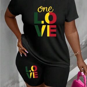 Black 'One Love' Graphic T-Shirt and Shorts Set size 2X